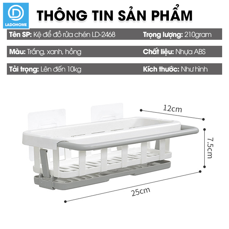 Kệ để dụng cụ rửa chén, giá để nước rửa chén bát treo tường có khay hứng nước LD-2468
