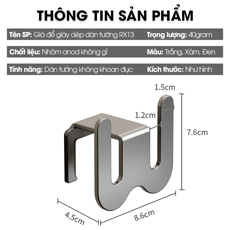Giá để giày dép dán tường, móc treo giày dép trong nhà tắm RX13 Nhôm anod không rỉ