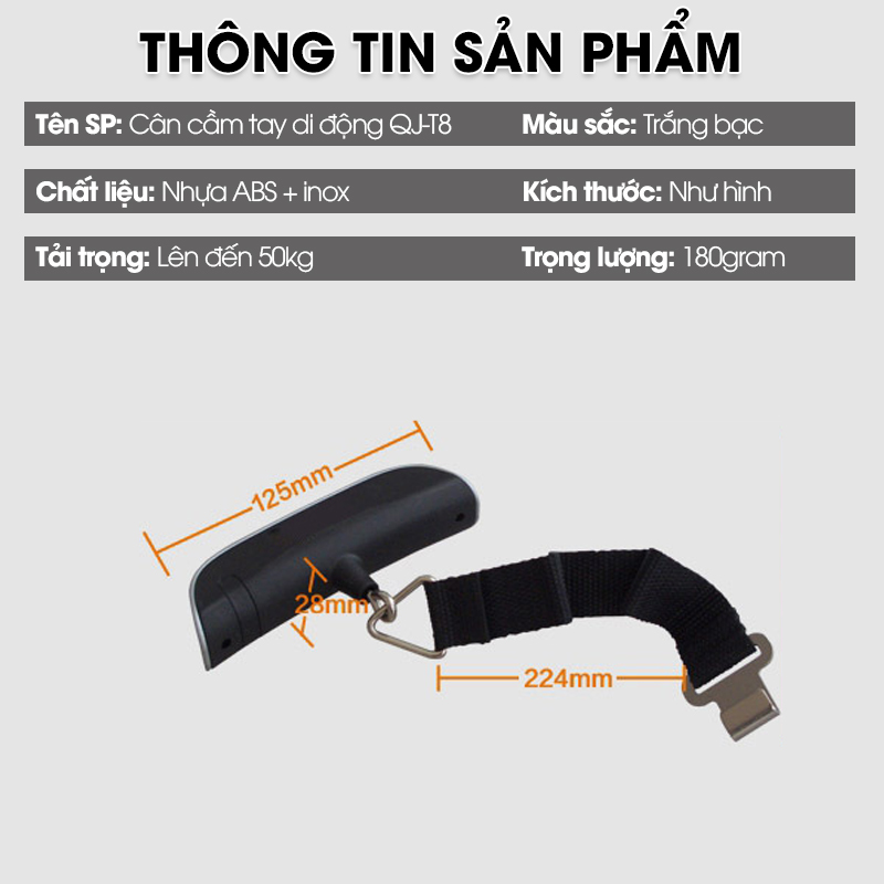 Cân cầm tay di động QJ-T8, cân treo hành lý, hàng chuyển phát nhanh 50kg