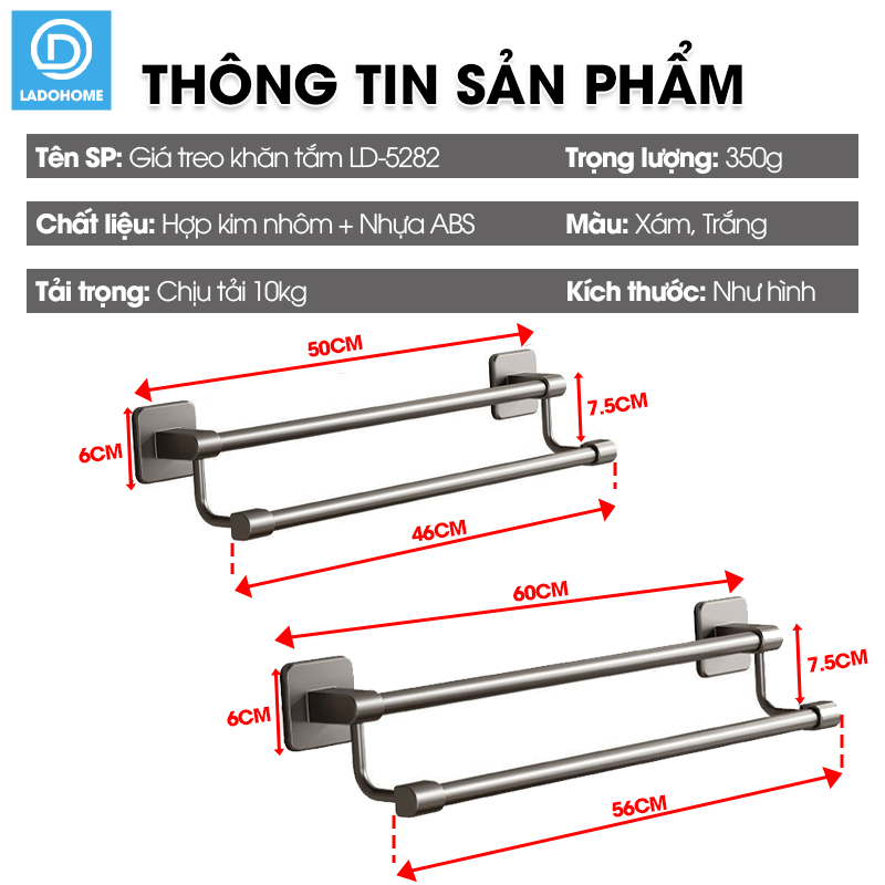 Giá treo khăn nhà tắm LD-5282 hợp kim nhôm không rỉ
