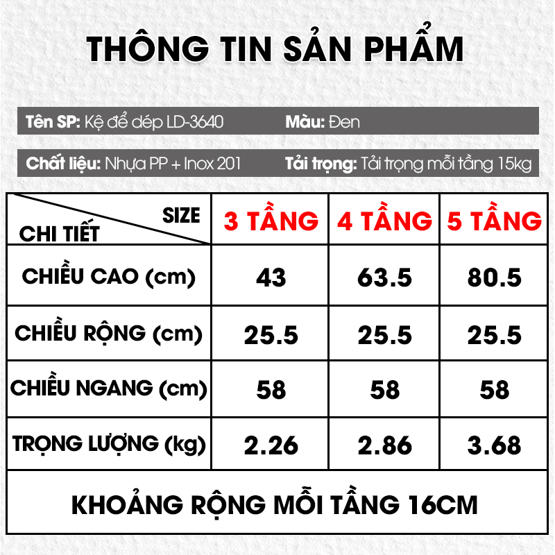 Kệ giày dép nhiều tầng khung inox chịu lực LD-3545
