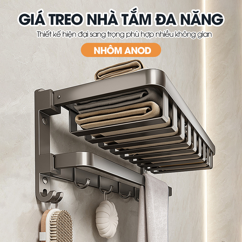 Giá treo khăn đa năng, kệ để khăn tắm gấp gọn SQ-6244 Nhôm Anod không rỉ