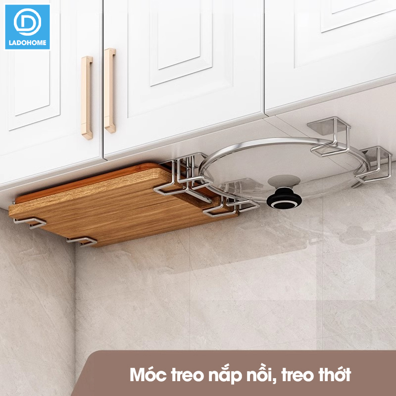Móc dán tường nhà bếp đa năng RX17 gác nắp nồi, đồ gác nắp vung nồi, treo thớt, treo rổ rá, chất liệu INOX không rỉ