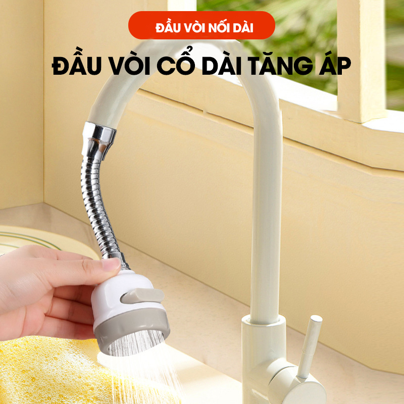 Đầu vòi cổ dài tăng áp 3 cấp độ gắng vòi rửa chén, dễ dàng xoay đến mọi ngóc ngách của bồn rửa