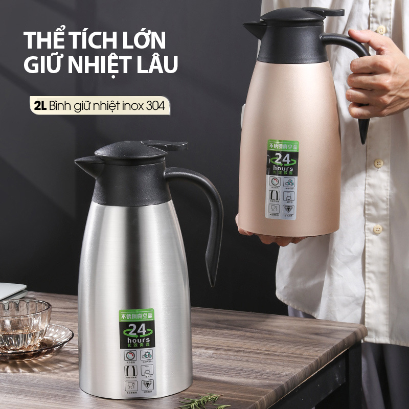 Bình giữ nhiệt 2L LD-2425 Inox 304 giữ nhiệt 24h, bình giữ nhiệt gia đình, ký túc xá sinh viên
