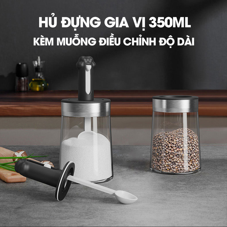 Hủ gia vị thủy tinh 350ml có thể điều chỉnh độ dài của muỗng TLG042-1