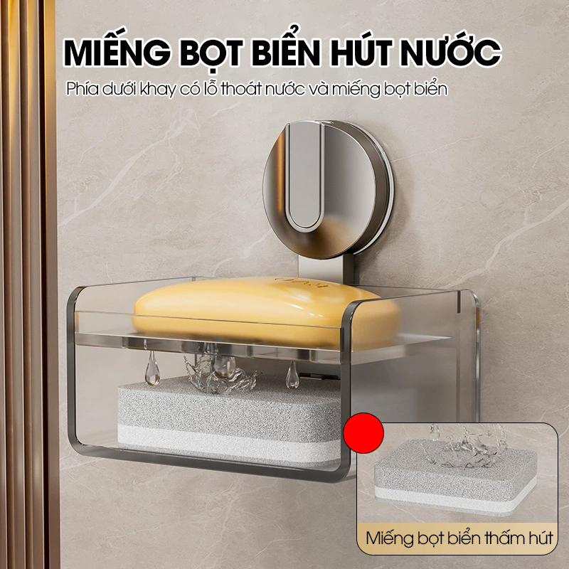 Khay đựng xà phòng LH-1946 có ngăn để bàn chải loại cốc hút chân không gắn tường dễ lắp đặt, nhôm anod không gỉ