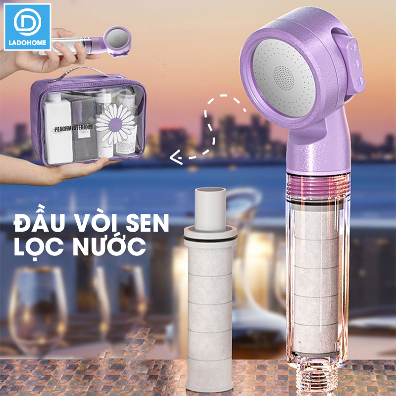 Vòi tắm hoa sen di động, vòi sen du lịch, vòi sen cầm tay có lõi lọc kèm túi đựng tiện lợi LD-9015