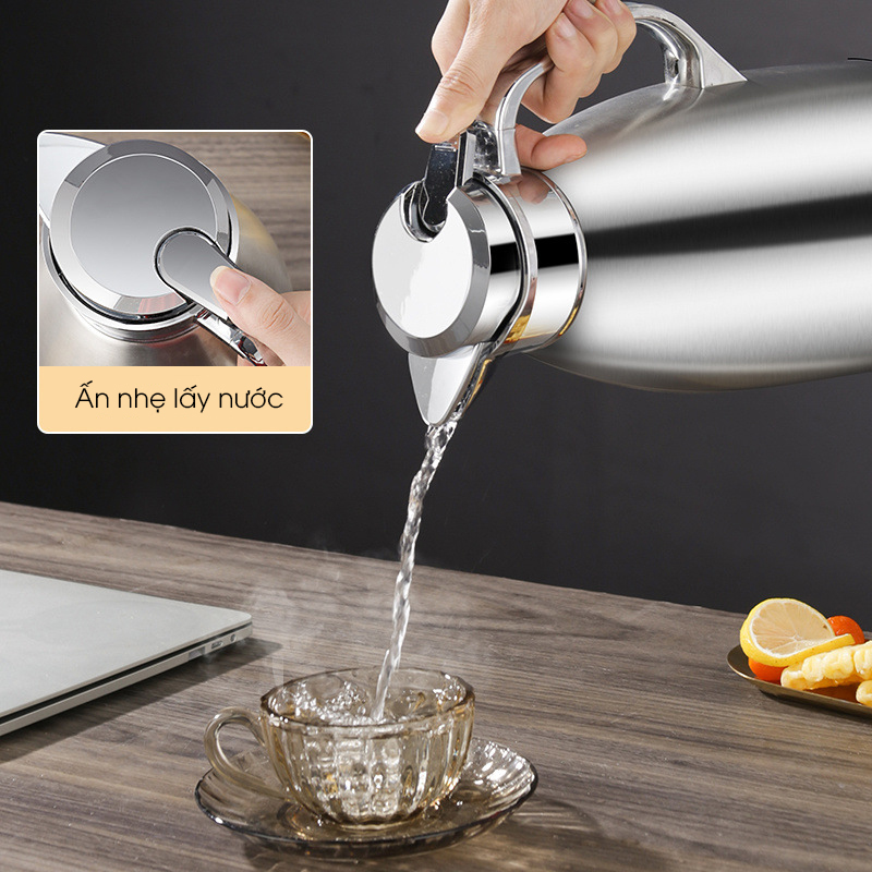 Bình giữ nhiệt, ấm giữ nhiệt loại lớn 2.3L phong cánh châu Âu LH-2439, thời gian giữ nhiệt 24h, inox 304 cao cấp