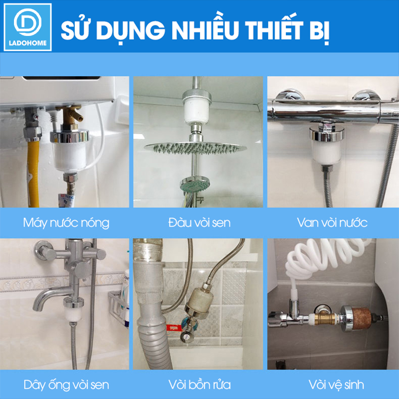 Đầu lọc nước cho vòi hoa sen, vòi rửa vệ sinh, vòi máy giặt,... LD-9322 tương thích cở ren 21, lõi lọc có thể thay thế