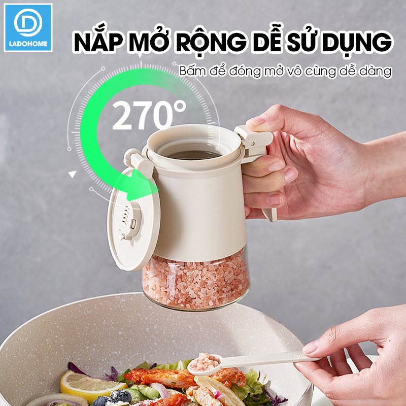 Hủ đựng gia vị cao cấp 350ml TLG-045 nắp bật có ron su dày đậy kín tuyệt đối, viên hút ẩm giữ cho gia vị khô ráo