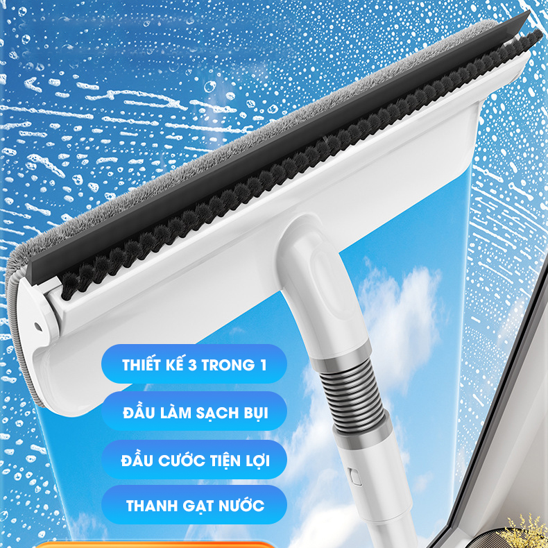 Cây lâu kính C10, lau cửa sổ kính kết hợp gạt nước và chà bùi bẩn + Tặng kèm 2 miếng lau thay thế