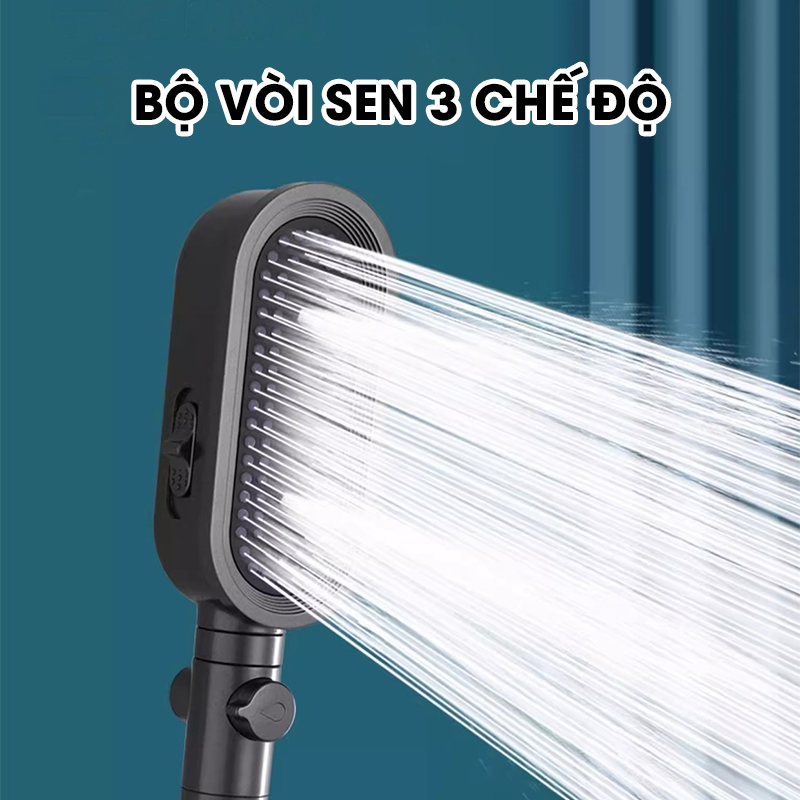 Vòi sen tăng áp 3 chế độ có đầu xả lớn có lõi lọc LH-9007 + kèm giá treo, ống nước TPR silicon siêu bền nóng lạnh