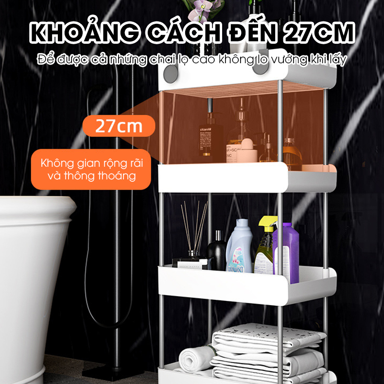 Kệ để đồ nhà bêp nhà tắm LH-3443 có bánh xe đẩy, kệ đứng cho khe hẹp tủ lạnh, phòng tắm, phòng bếp