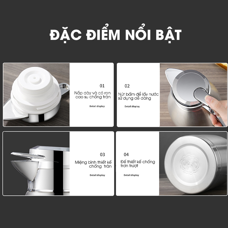 Bình giữ nhiệt, ấm giữ nhiệt loại lớn 2.3L phong cánh châu Âu LH-2439, thời gian giữ nhiệt 24h, inox 304 cao cấp