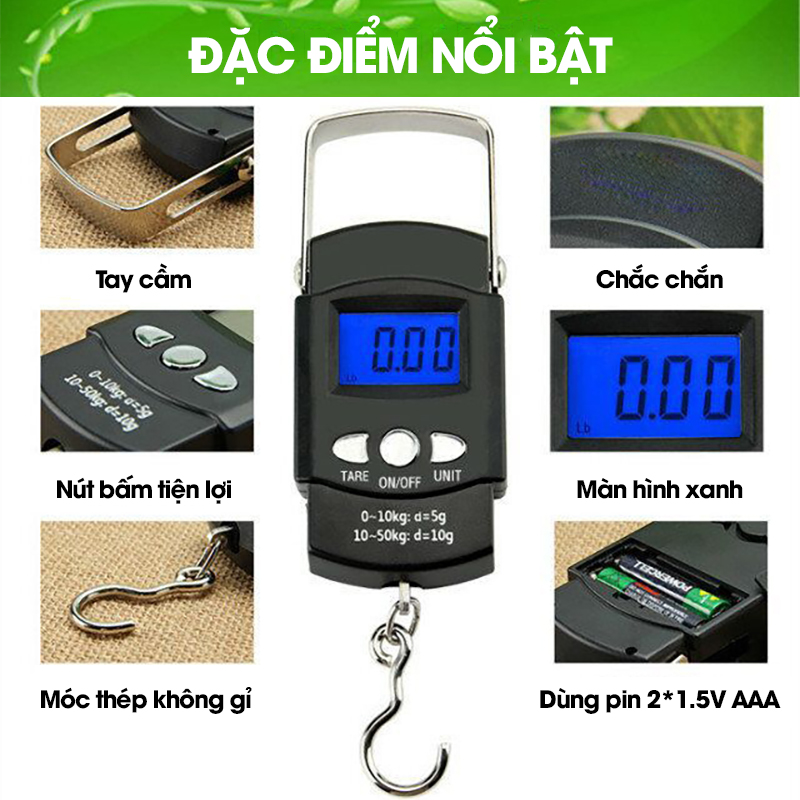 Cân cầm tay, cân treo di động 50kg HS-A09L cân chuyển phát nhanh dropship, có kèm thước dây tiện lợi
