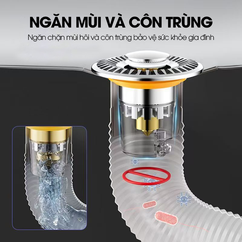 Nắp thoát nước bồn rửa mặt, bồn lavabo chống tắc cống, chống mùi, nút ấn đơn giản dễ sử dụng