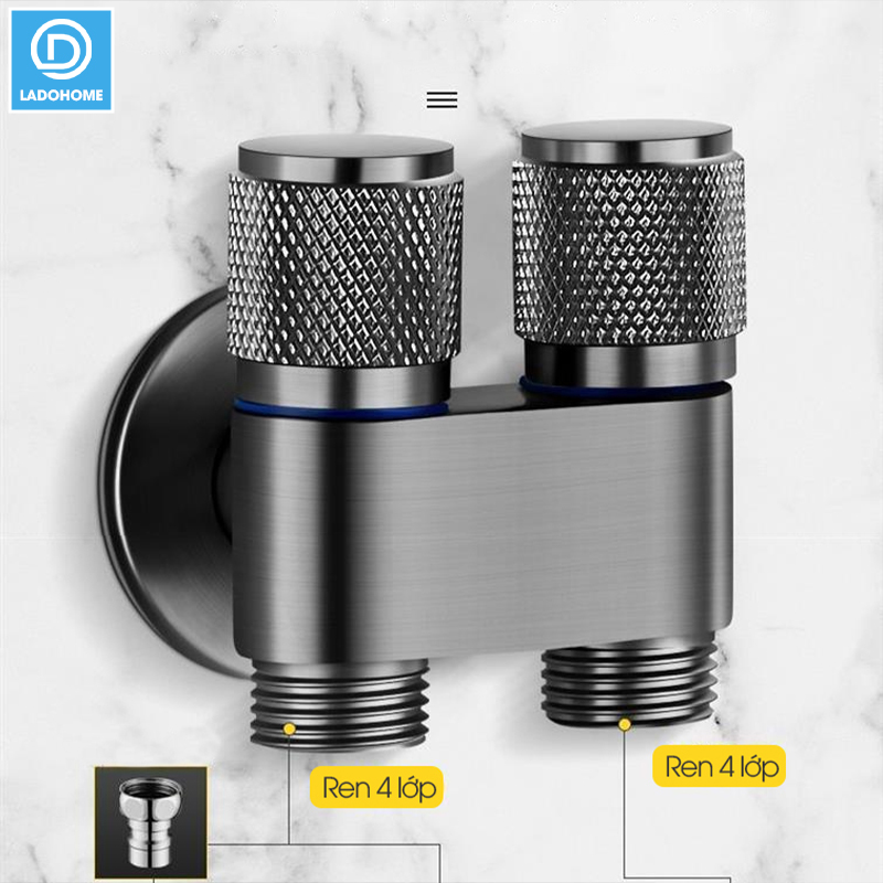 Bộ vòi xịt vệ sinh, toilet cao cấp LH-9424 thép không rỉ, lõi đồng + dây lò xo 2m, giá đỡ dán tường, van chia chữ H