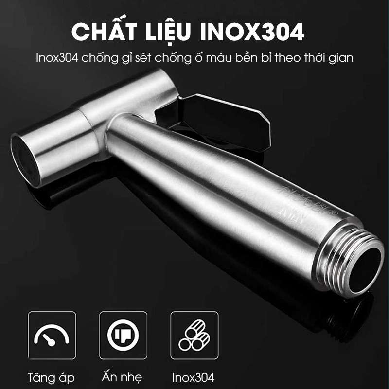 Bộ vòi xịt vệ sinh, vòi xịt toilet LD-9426 với đầu xịt inox 304 kết hợp dây dẫn lõi to 10mm giúp tăng lưu lượng nước