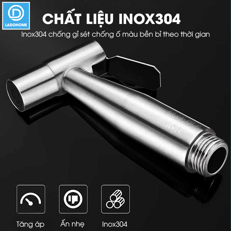 Bộ vòi xịt vệ sinh, vòi xịt toilet LD-9426 với đầu xịt inox 304 kết hợp dây dẫn lõi to 10mm giúp tăng lưu lượng nước