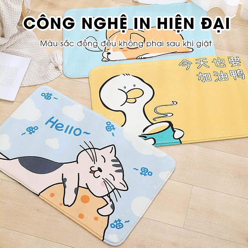 Thảm lau chân hoạt hình 40x60 lông Cashmere dày 10mm siêu thấm hút họa tiết dễ thương