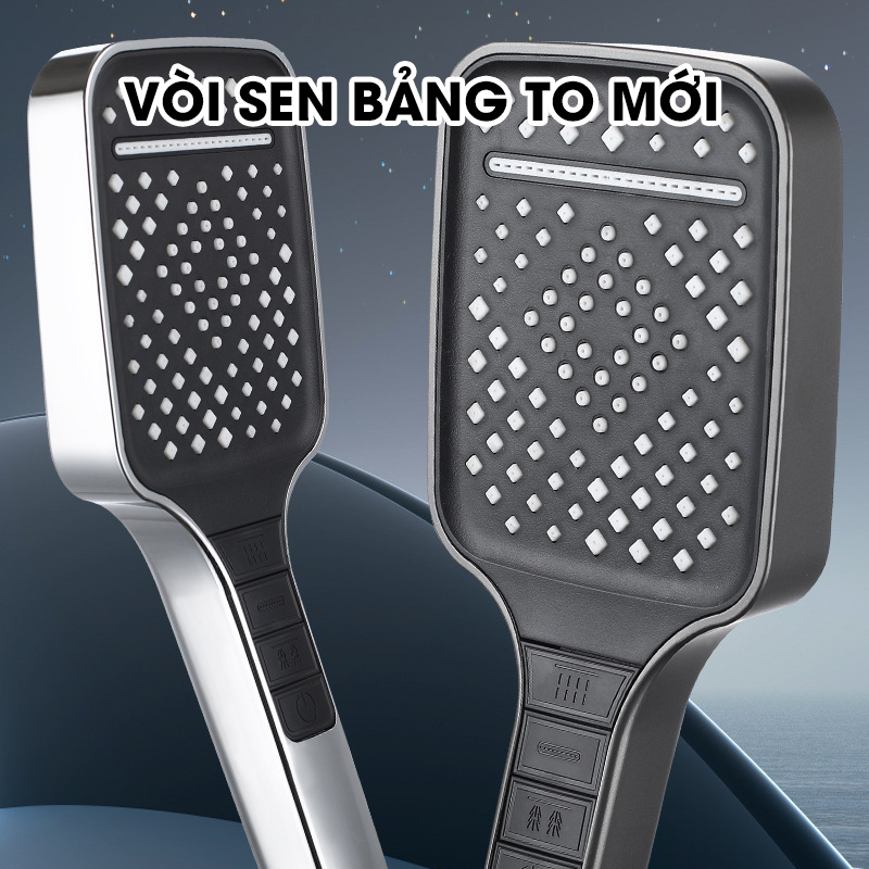 Vòi sen tăng áp bản to hiện đại 7 chế độ LD-9011, lưu lượng nước lớn và chế độ nút bấm dễ sử dụng