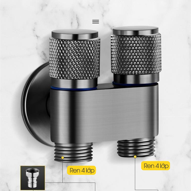 Bộ vòi xịt vệ sinh, toilet cao cấp LH-9424 thép không rỉ, lõi đồng + dây lò xo 2m, giá đỡ dán tường, van chia chữ H