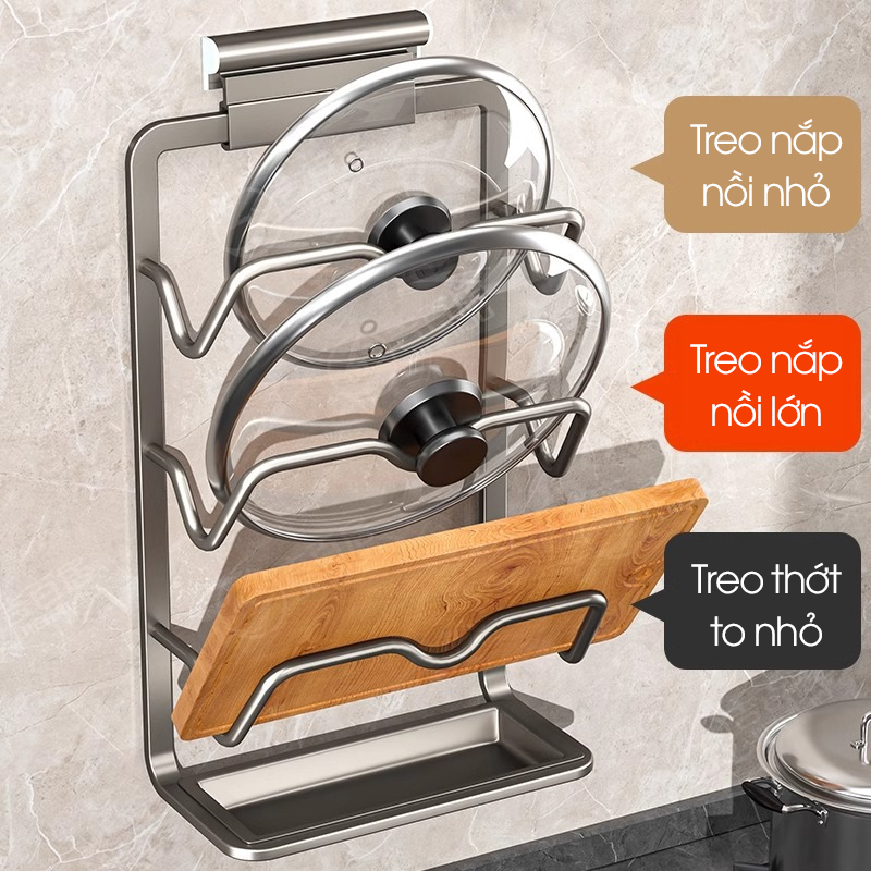 Giá để nắp nồi treo tường, giá treo nắp vung LH-6337 Nhôm Anod không rỉ + tặng keo dán, tắt kê và vít