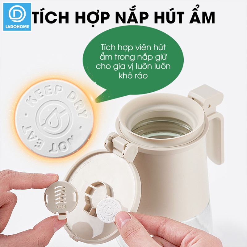 Hủ đựng gia vị cao cấp 350ml TLG-045 nắp bật có ron su dày đậy kín tuyệt đối, viên hút ẩm giữ cho gia vị khô ráo