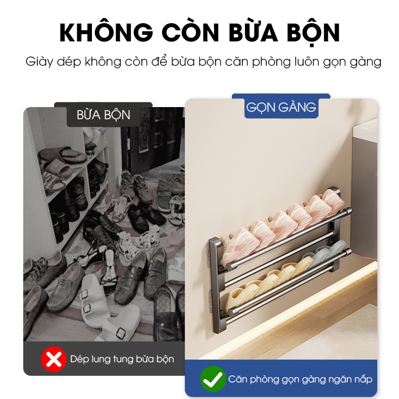Kệ để giày dép treo tường 2 tầng LD-5233 nhôm anod không rỉ + tặng kèm miếng dán, tắt kê và vít