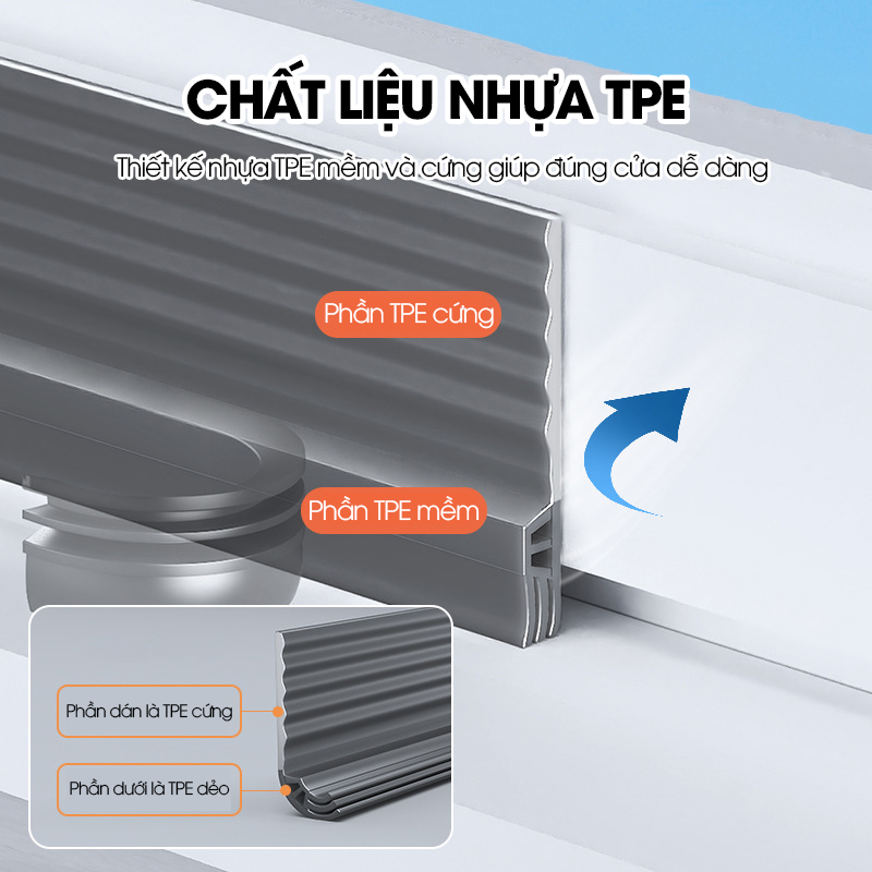 Chặn khe cửa sổ, cửa lùa, cửa sổ đường ray hoặc cửa đóng mở có sẵn keo dán giúp ngăn gió bụi, côn trùng và cách âm