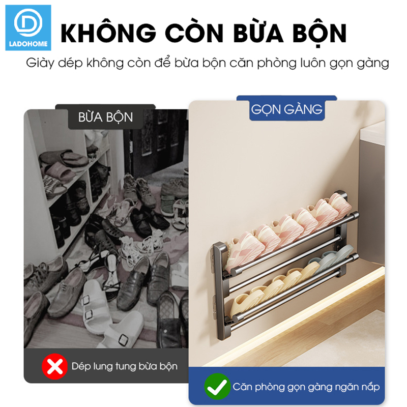 Kệ để giày dép treo tường 2 tầng LD-5233 nhôm anod không rỉ + tặng kèm miếng dán, tắt kê và vít