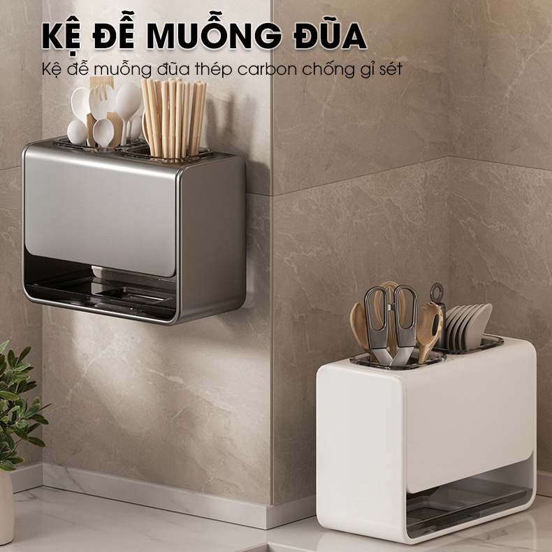 Kệ muỗng đũa, ống đựng muỗng đũa để bàn hoặc treo tường LH-6325 thép carbon chống rỉ