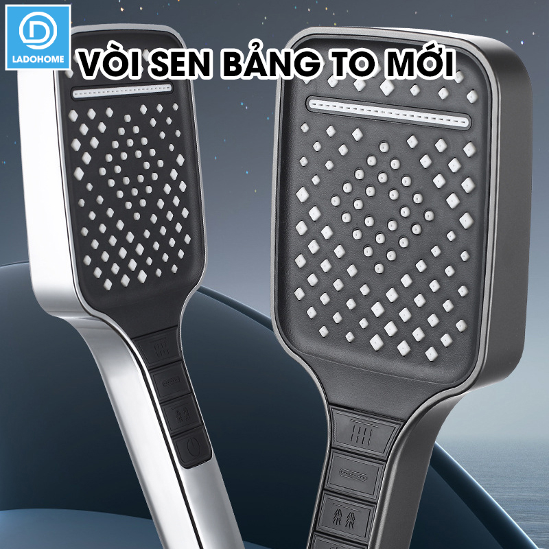 Vòi sen tăng áp bản to hiện đại 7 chế độ LD-9011, lưu lượng nước lớn và chế độ nút bấm dễ sử dụng