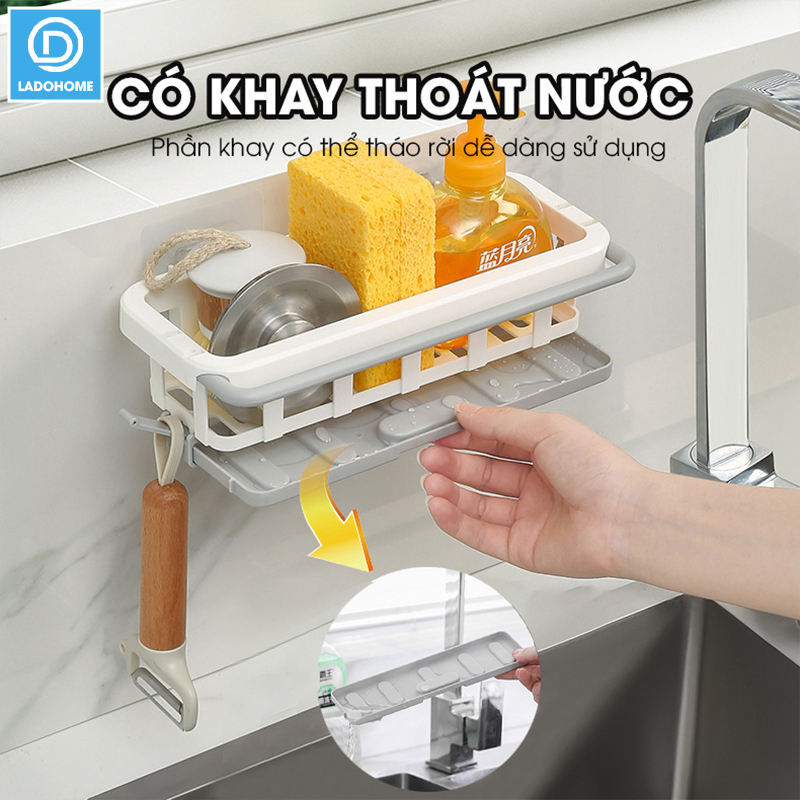 Kệ để dụng cụ rửa chén, giá để nước rửa chén bát treo tường có khay hứng nước LD-2468