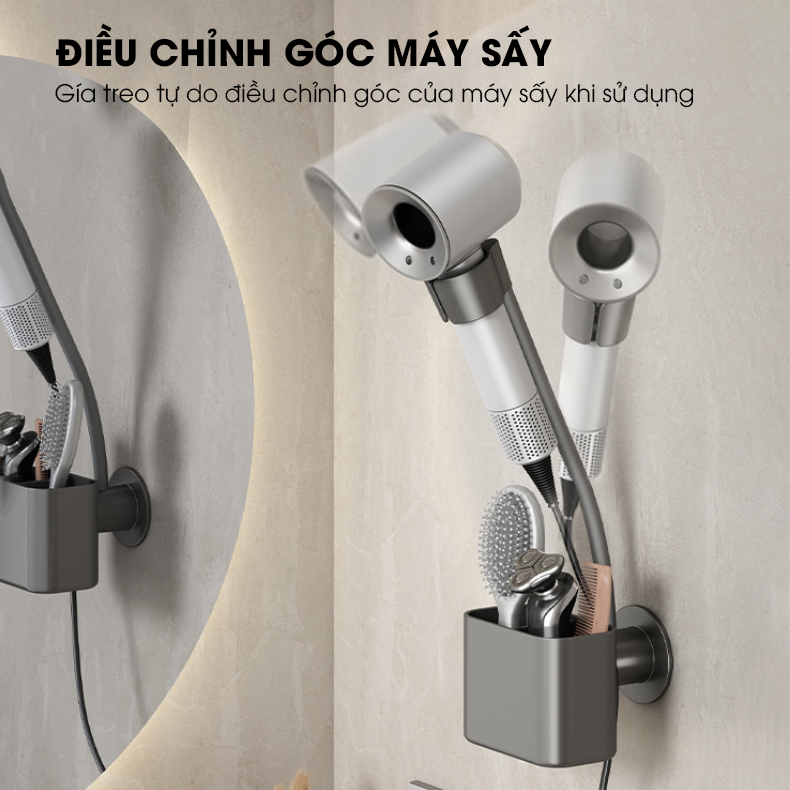 Giá đỡ máy sấy tóc treo tường có ngăn phụ để đồ LH-7705