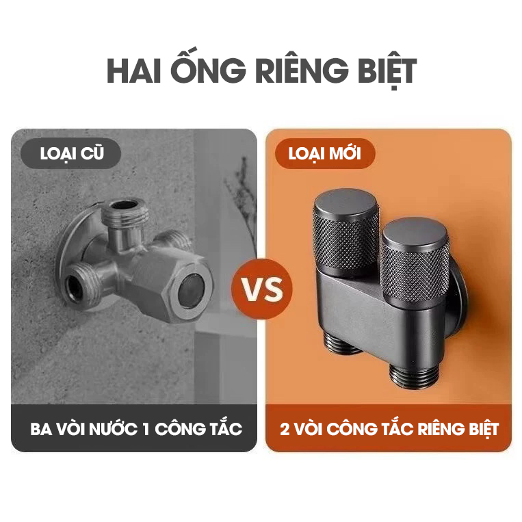 Van chia nước đầu nguồn 2 đầu ra có khóa độc lập LD-9105, inox 304 mạ điện cao cấp bóng đẹp không rỉ