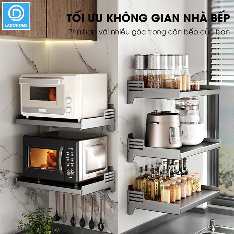 Kệ lò vi sóng, kệ gia vị kệ nhà bếp treo tường SQ-6188 thép carbon không rỉ