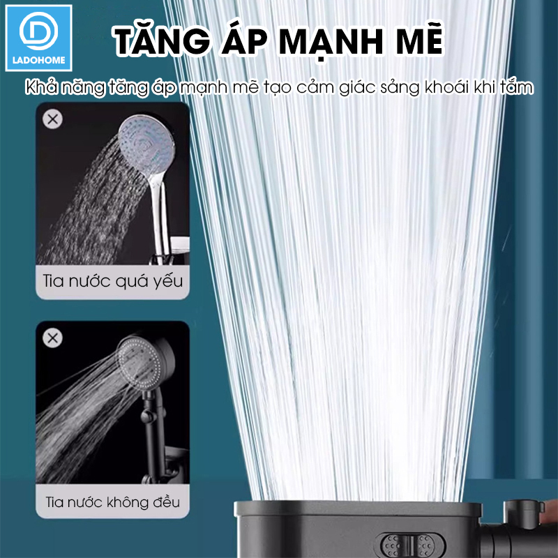 Vòi sen tăng áp 3 chế độ có đầu xả lớn có lõi lọc LH-9007 + kèm giá treo, ống nước TPR silicon siêu bền nóng lạnh