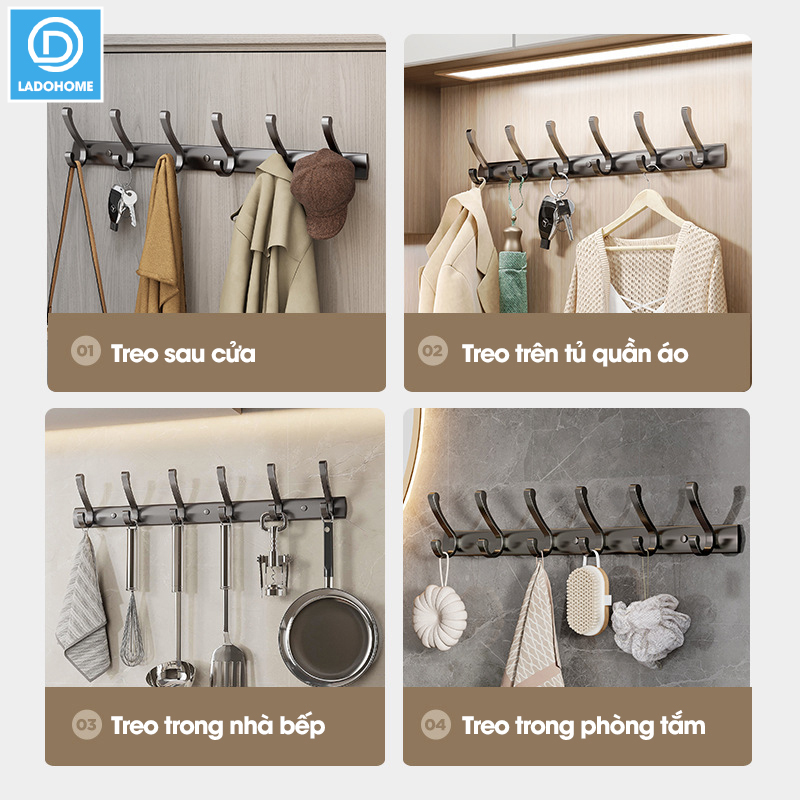 Móc treo tường RX14 Nhôm anod không rỉ, móc treo quần áo phòng ngủ, phòng khách, nhà tắm, nhà bếp, móc treo sau cửa