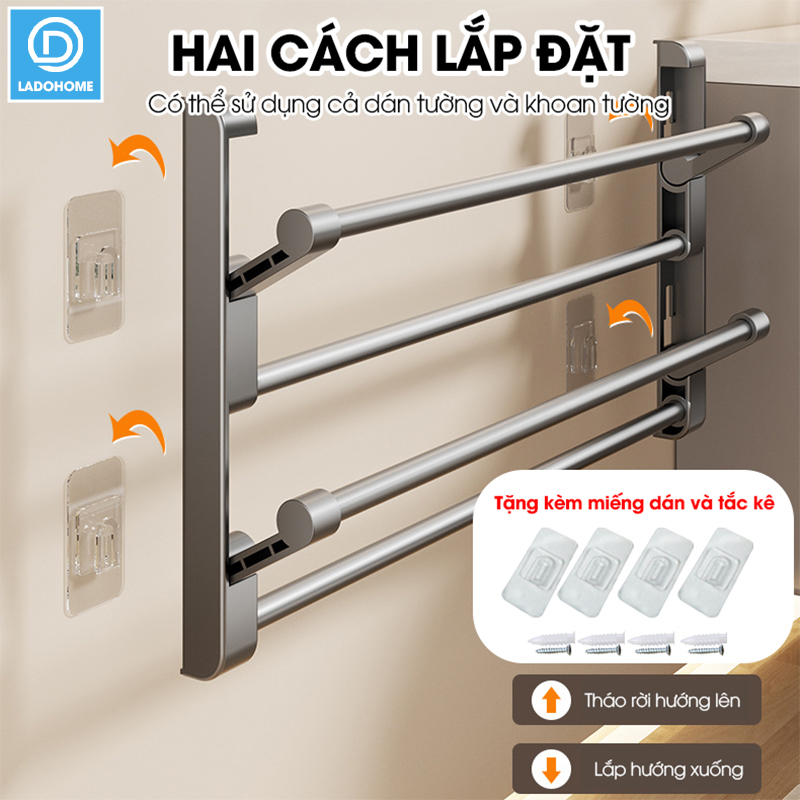 Kệ để giày dép treo tường 2 tầng LD-5233 nhôm anod không rỉ + tặng kèm miếng dán, tắt kê và vít