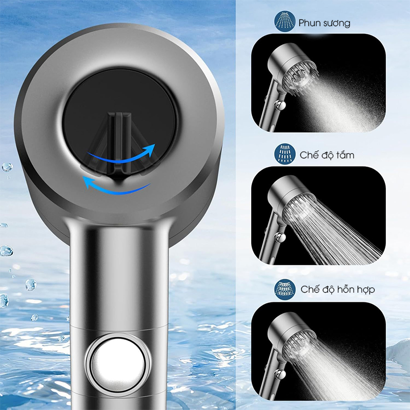 Vòi lá sen, vòi hoa sen kèm bộ lọc cao cấp LD-9010, 3 chế độ nước kèm nút gạt khóa nước tiện lợi