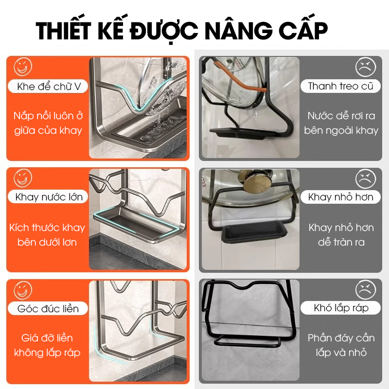 Giá để nắp nồi treo tường, giá treo nắp vung LH-6337 Nhôm Anod không rỉ + tặng keo dán, tắt kê và vít