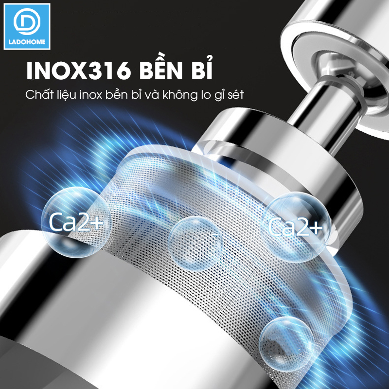 Đầu vòi lọc nước xoay 360 độ cho bồn rửa chén LV316 , lõi lọc bằng INOX 316 có lưới thép siêu mịn 2500 mắt lưới
