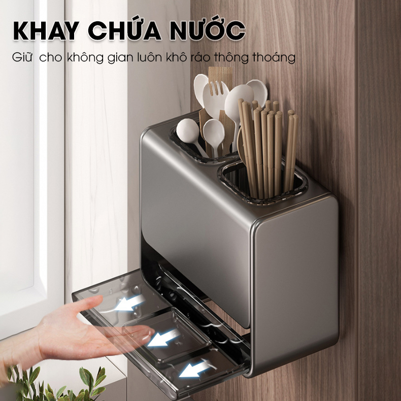 Kệ muỗng đũa, ống đựng muỗng đũa để bàn hoặc treo tường LH-6325 thép carbon chống rỉ