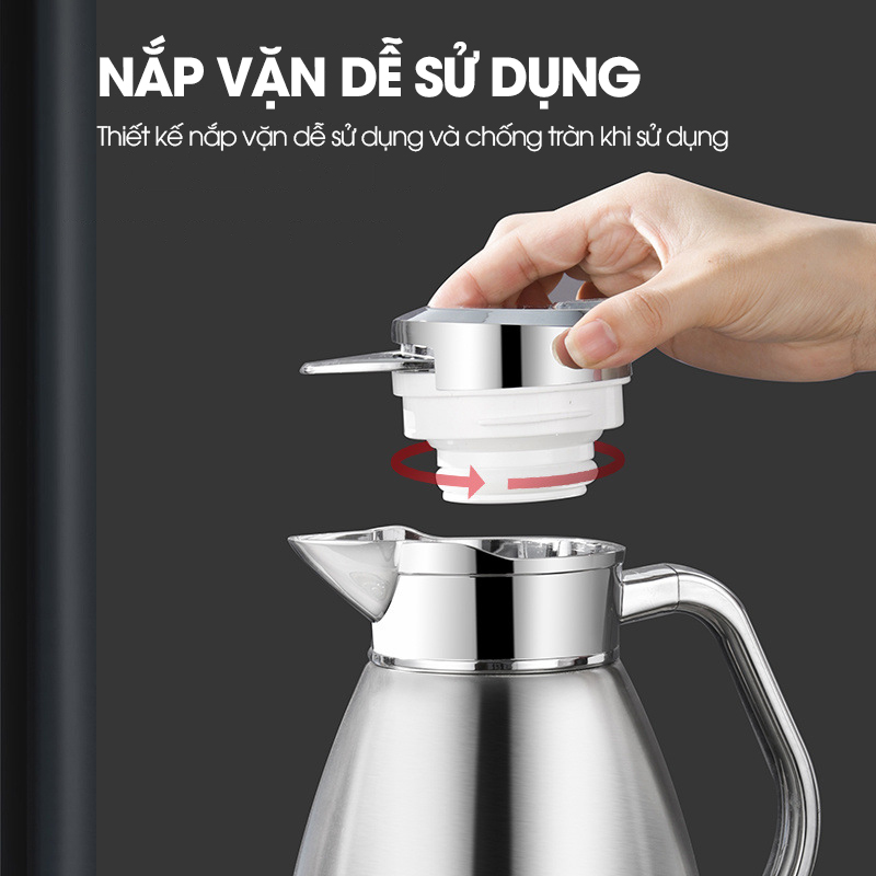 Bình giữ nhiệt, ấm giữ nhiệt loại lớn 2.3L phong cánh châu Âu LH-2439, thời gian giữ nhiệt 24h, inox 304 cao cấp