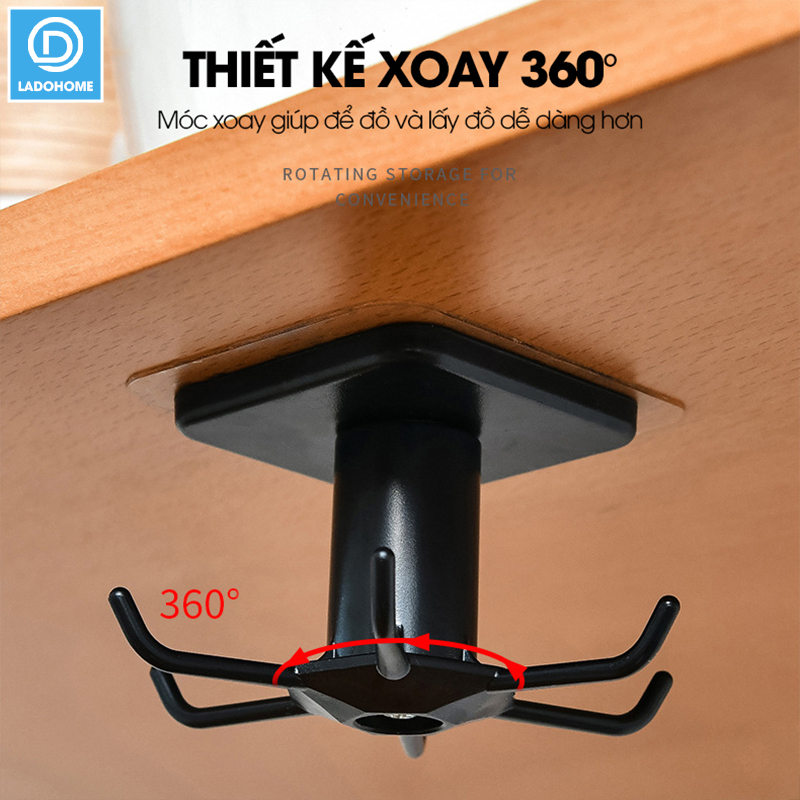 Móc xoay treo muỗng thìa nhà bếp, móc treo bếp, móc dán tường D1848