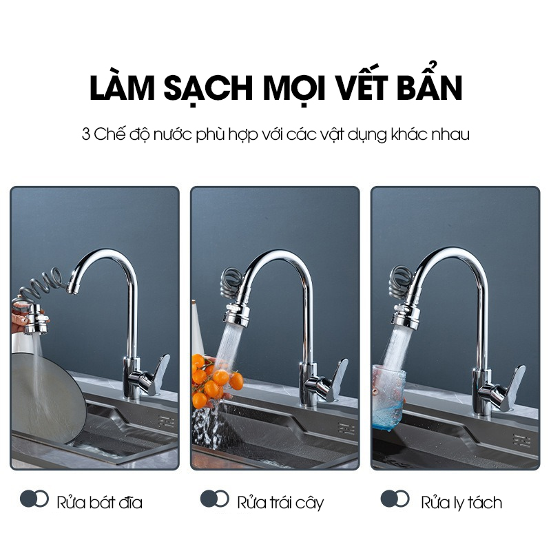 Đầu vòi tăng áp gắng bồn rửa chén lavabo LH-9309 dây lò xo kéo dài mọi ngóc ngách