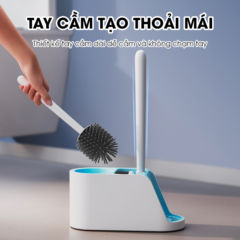 Cọ chà bồn cầu, bàn chải toilets nhà vệ sinh đầu silicon 2 trong 1 LH-8675, với đầu cọ linh hoạt len lõi mọi ngóc ngách