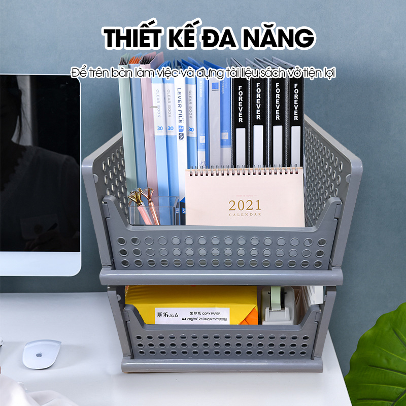 Hộp lưu trữ gấp gọn có thể xếp chồng LH-5555, hộp tủ đựng quần áo, văn phòng phẩm, vật dụng cá nhân xếp tầng ngăn nắp